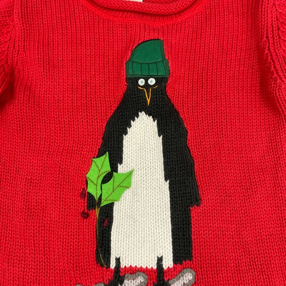 Garnet hill boys red 4T penguin theme sweater - Picture 4 of 5